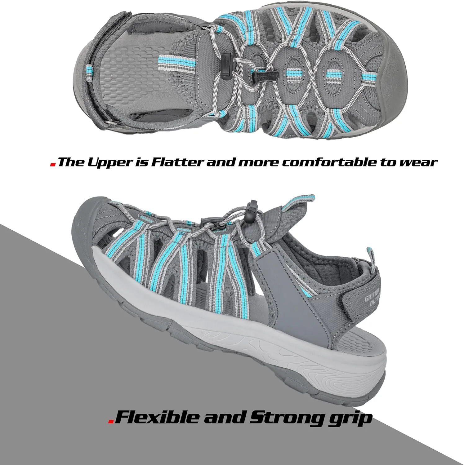 GRITION Hiking Sandals Women Closed Toe, Waterproof Lightweight Adjustable Hiking Athletic Sandals, Breathable For Beach Summer Adventure Comfortable Outdoor Sport