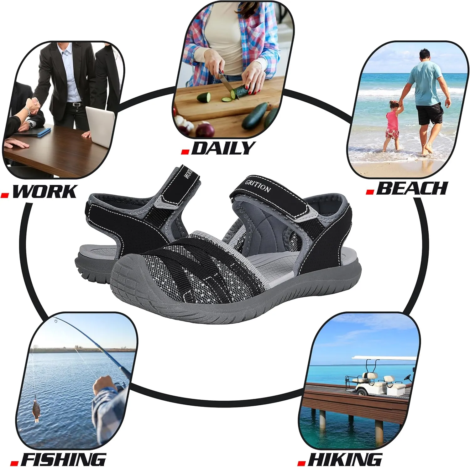 GRITION Hiking Sandals Women Closed Toe, Waterproof Lightweight Adjustable Hiking Athletic Sandals, Breathable For Beach Summer Adventure Comfortable Outdoor Sport