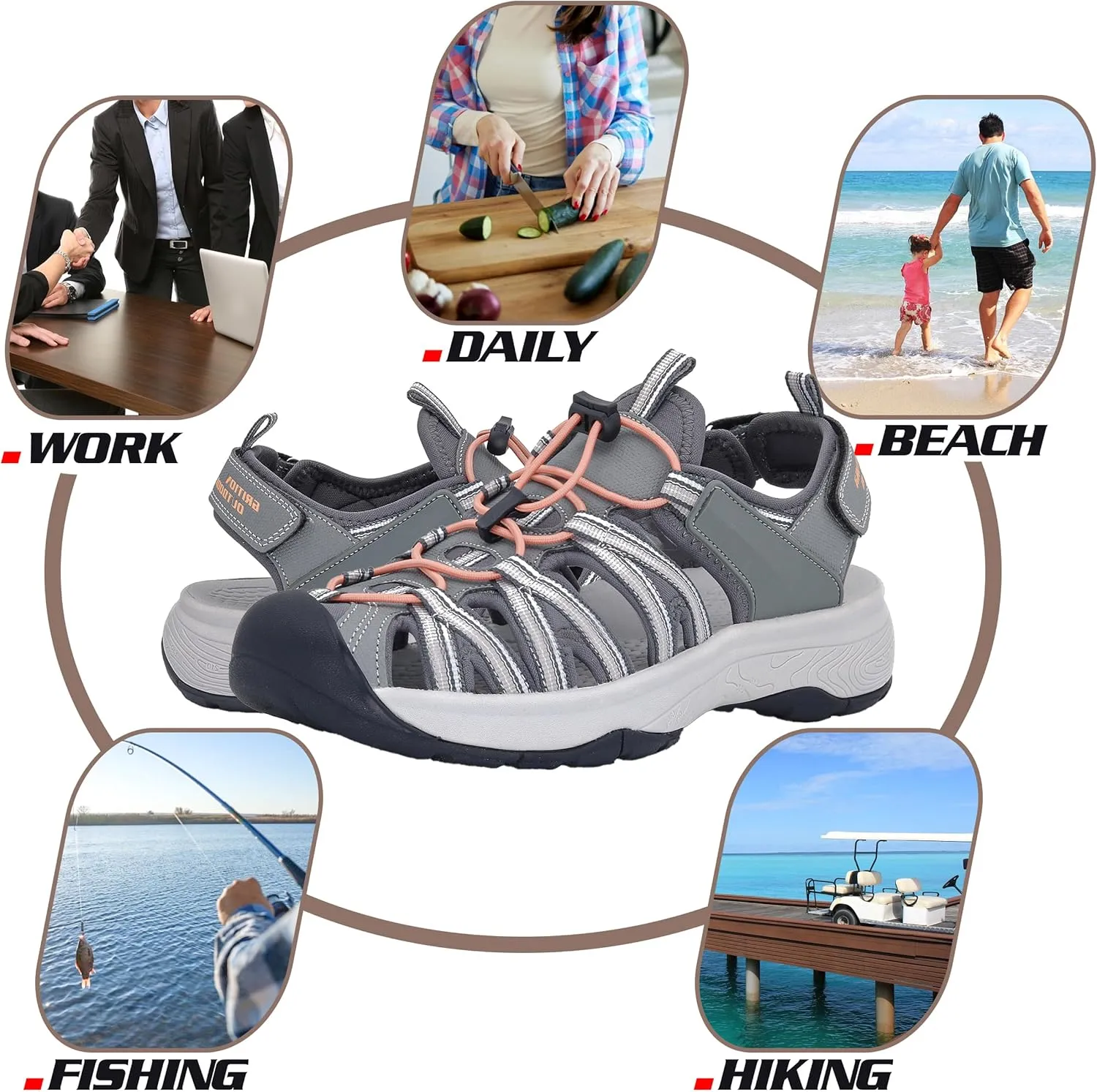 GRITION Hiking Sandals Women Closed Toe, Waterproof Lightweight Adjustable Hiking Athletic Sandals, Breathable For Beach Summer Adventure Comfortable Outdoor Sport