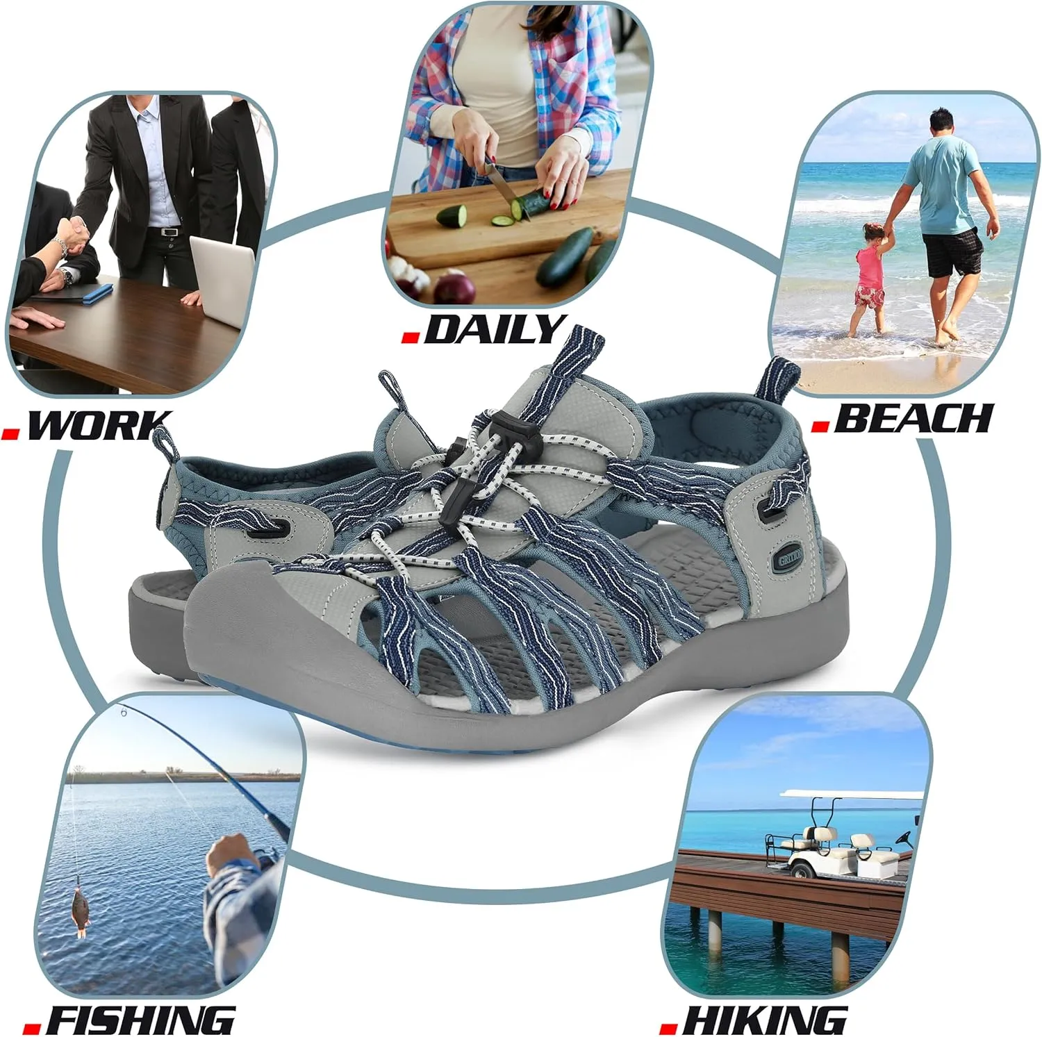 GRITION Hiking Sandals Women Closed Toe, Waterproof Lightweight Adjustable Hiking Athletic Sandals, Breathable For Beach Summer Adventure Comfortable Outdoor Sport