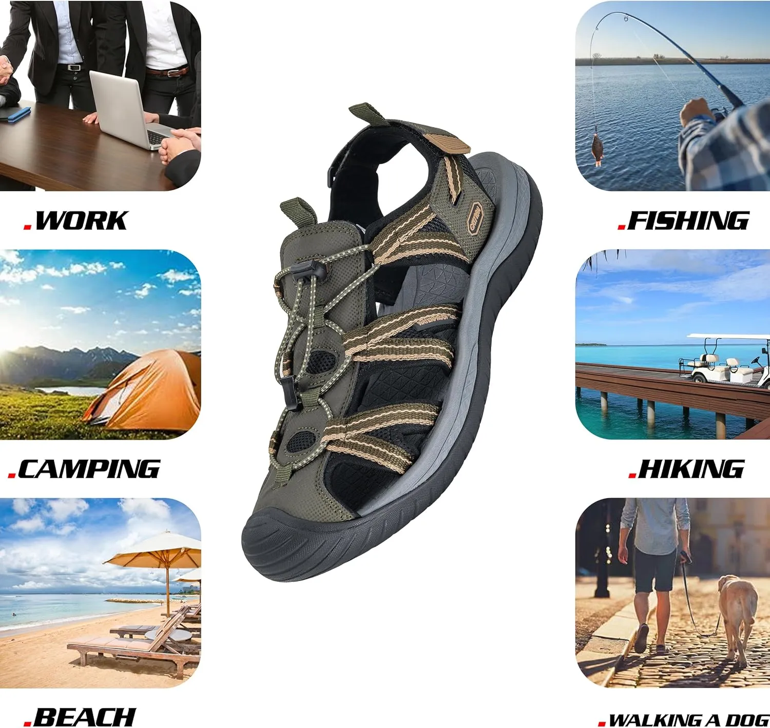GRITION Mens Outdoor Hiking Sandals Summer Beach Closed Toe Water Sandal Waterproof Comfortable Fisherman Adventures Sport Athletic Walking Traveling Shoes Sandles