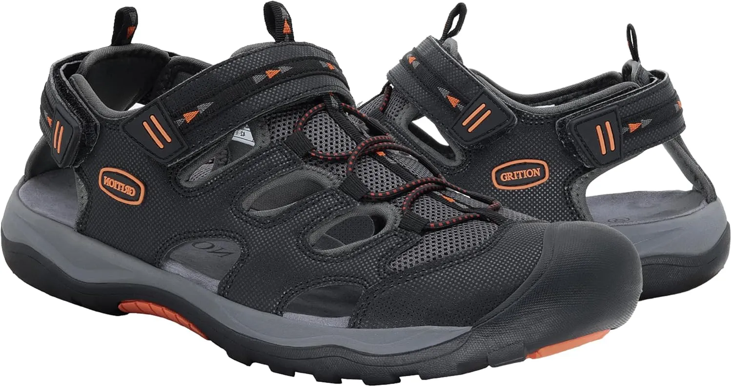 GRITION Mens Outdoor Hiking Sandals Summer Beach Closed Toe Water Sandal Waterproof Comfortable Fisherman Adventures Sport Athletic Walking Traveling Shoes Sandles
