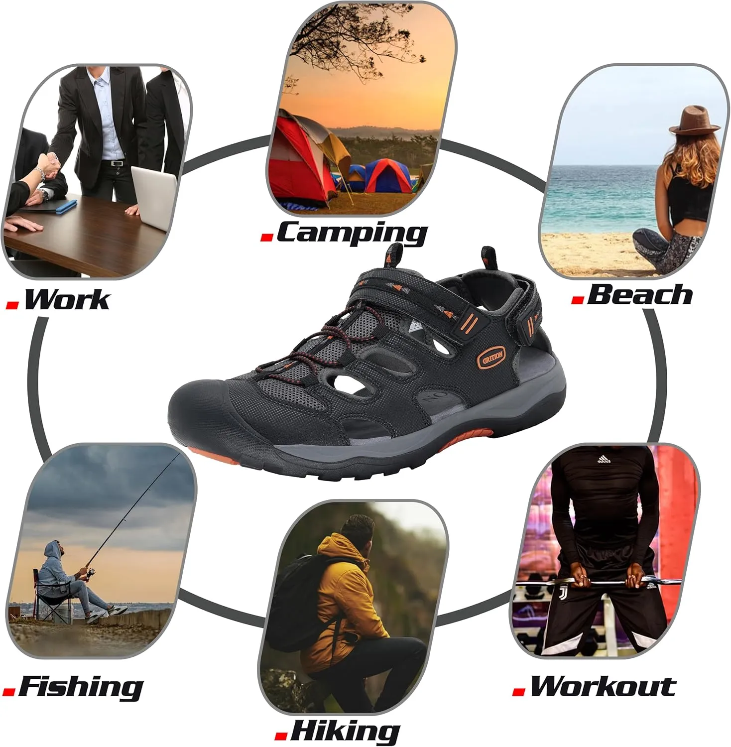 GRITION Mens Outdoor Hiking Sandals Summer Beach Closed Toe Water Sandal Waterproof Comfortable Fisherman Adventures Sport Athletic Walking Traveling Shoes Sandles