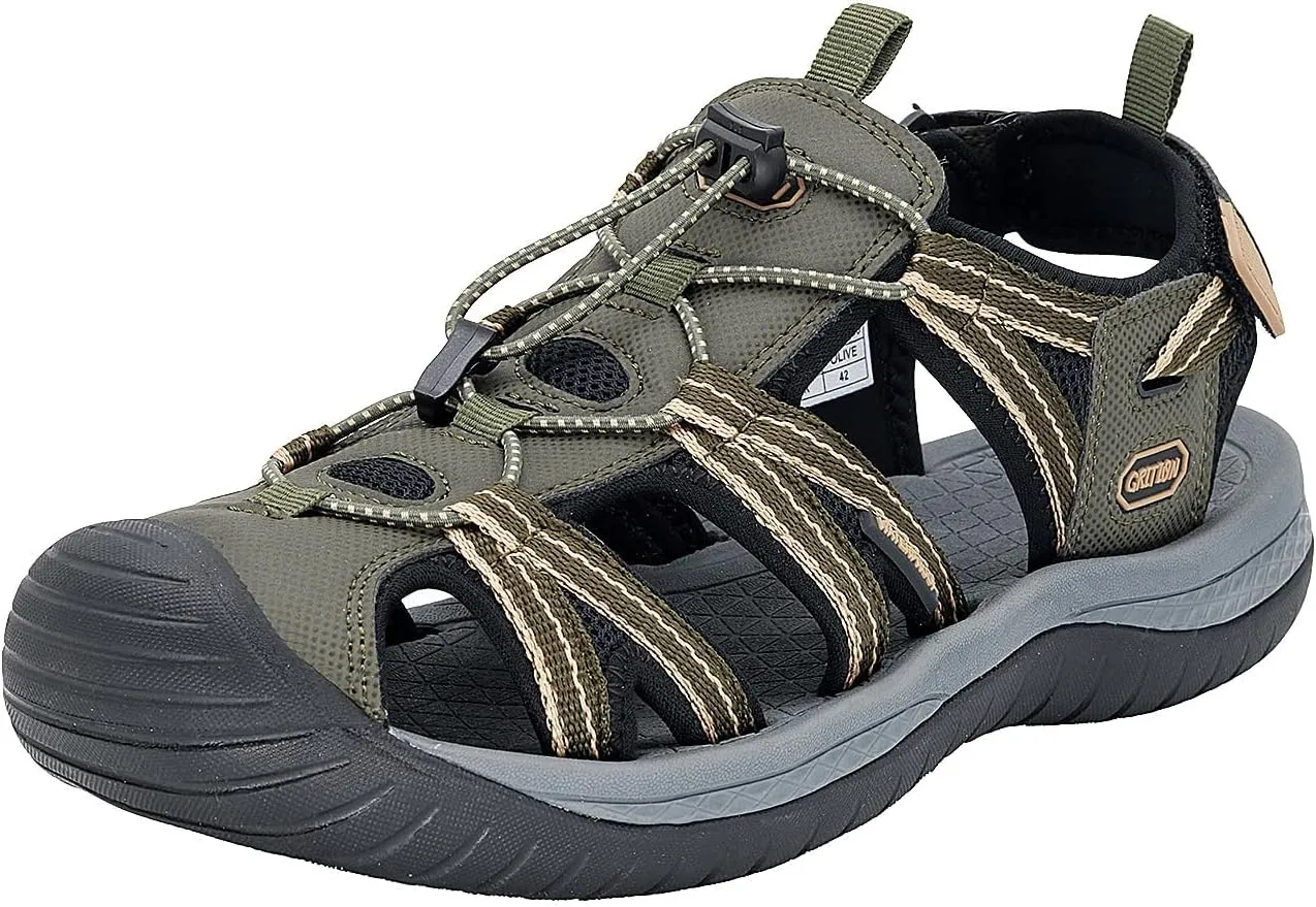GRITION Mens Outdoor Hiking Sandals Summer Beach Closed Toe Water Sandal Waterproof Comfortable Fisherman Adventures Sport Athletic Walking Traveling Shoes Sandles