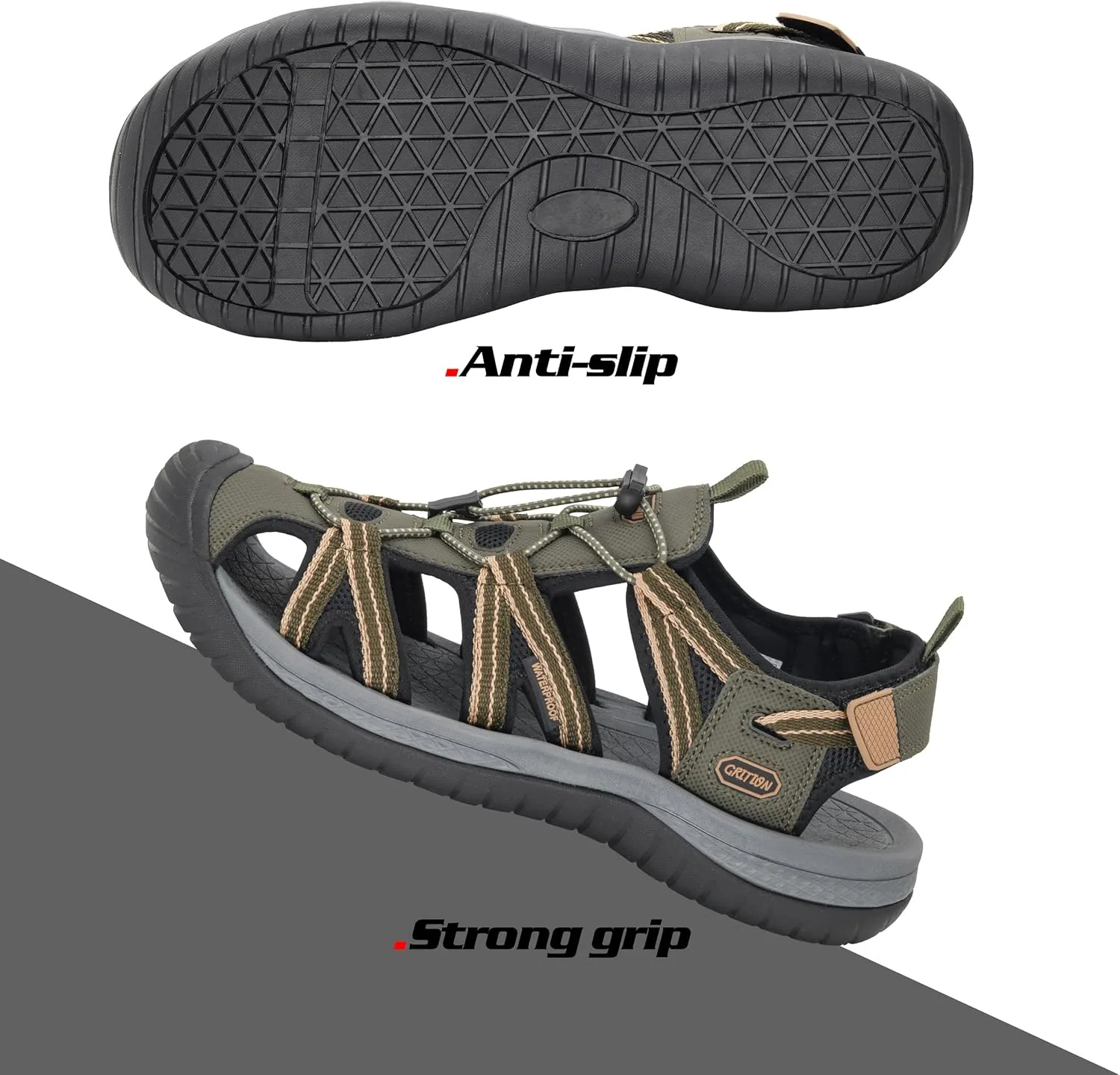 GRITION Mens Outdoor Hiking Sandals Summer Beach Closed Toe Water Sandal Waterproof Comfortable Fisherman Adventures Sport Athletic Walking Traveling Shoes Sandles