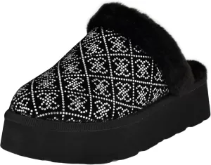 Guess Women's DANIKAS Slipper, Black Velvet Rhinestone Logo 001, 11