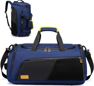 Gym Duffle Bag Backpack with Shoe Compartment &Wet Pocket, 50L Large Waterproof Sports Bags for Men Women, Travel Duffel Carry on Bag with USB Port,Blue