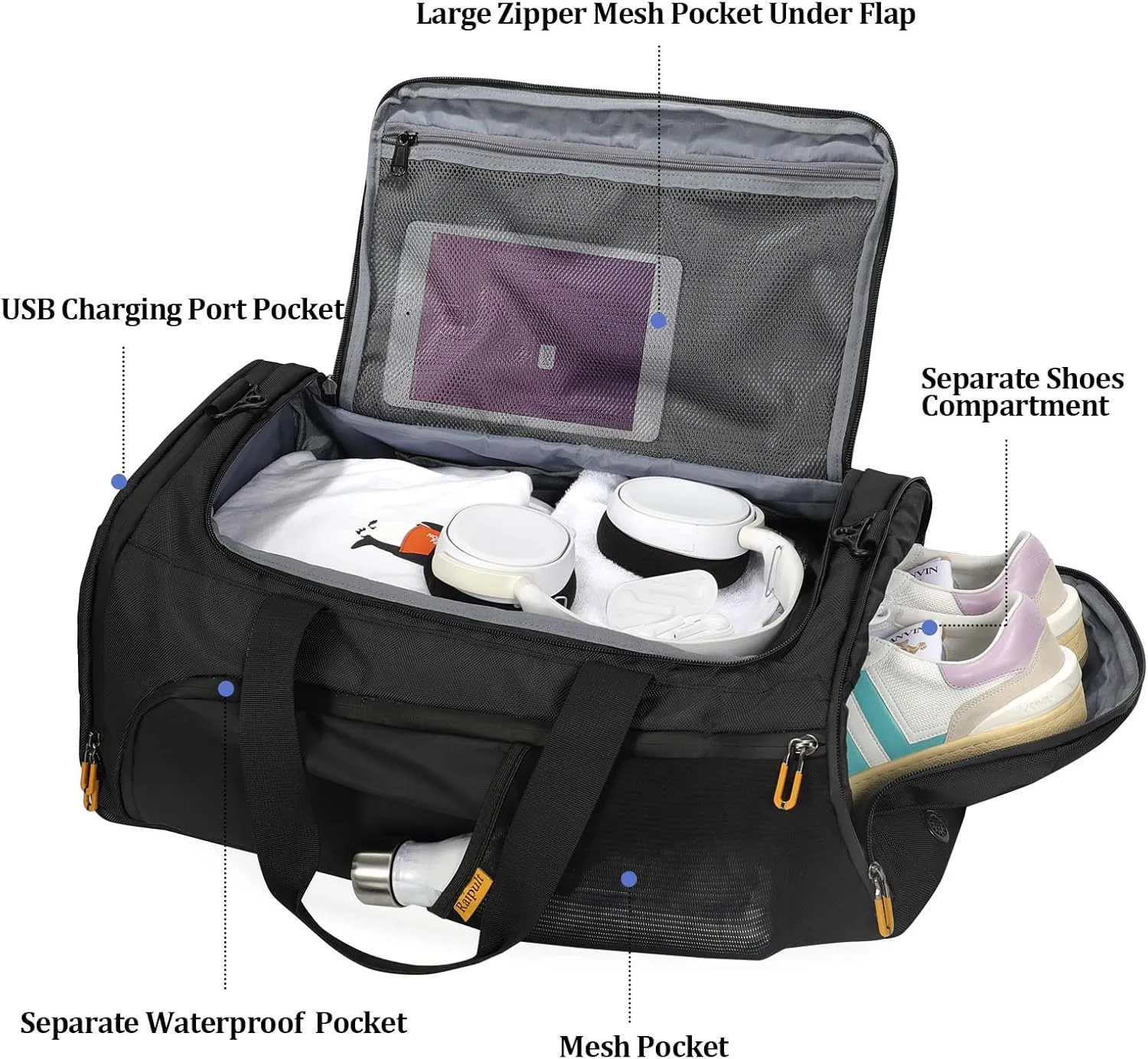 Gym Duffle Bag Backpack with Shoe Compartment &Wet Pocket, 50L Large Waterproof Sports Bags for Men Women, Travel Duffel Carry on Bag with USB Port,Blue