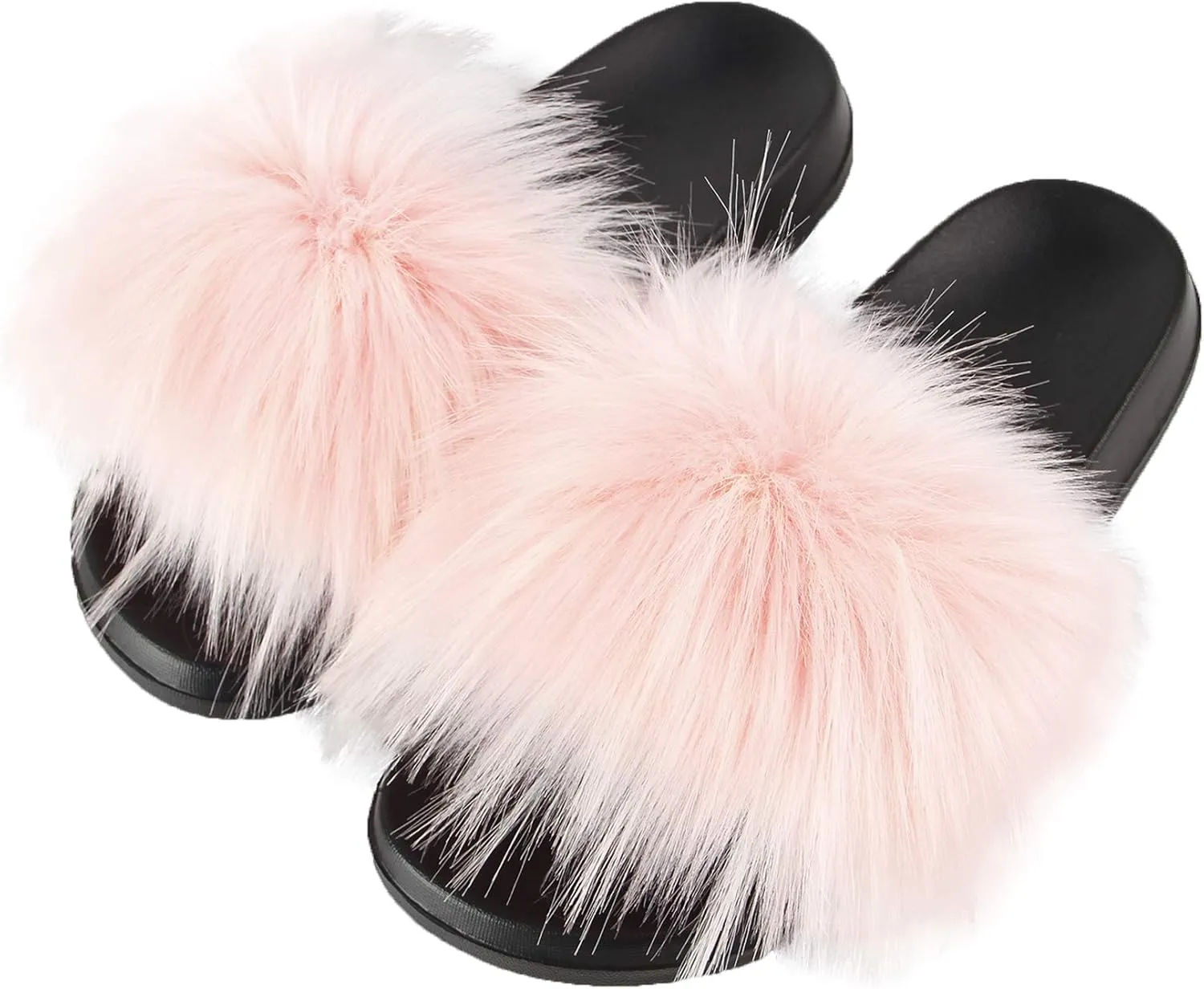 Hangrui Women's Faux Fur Slides, Open Toe Cute Slippers, Comfortable Sandals with Fluffy Fur