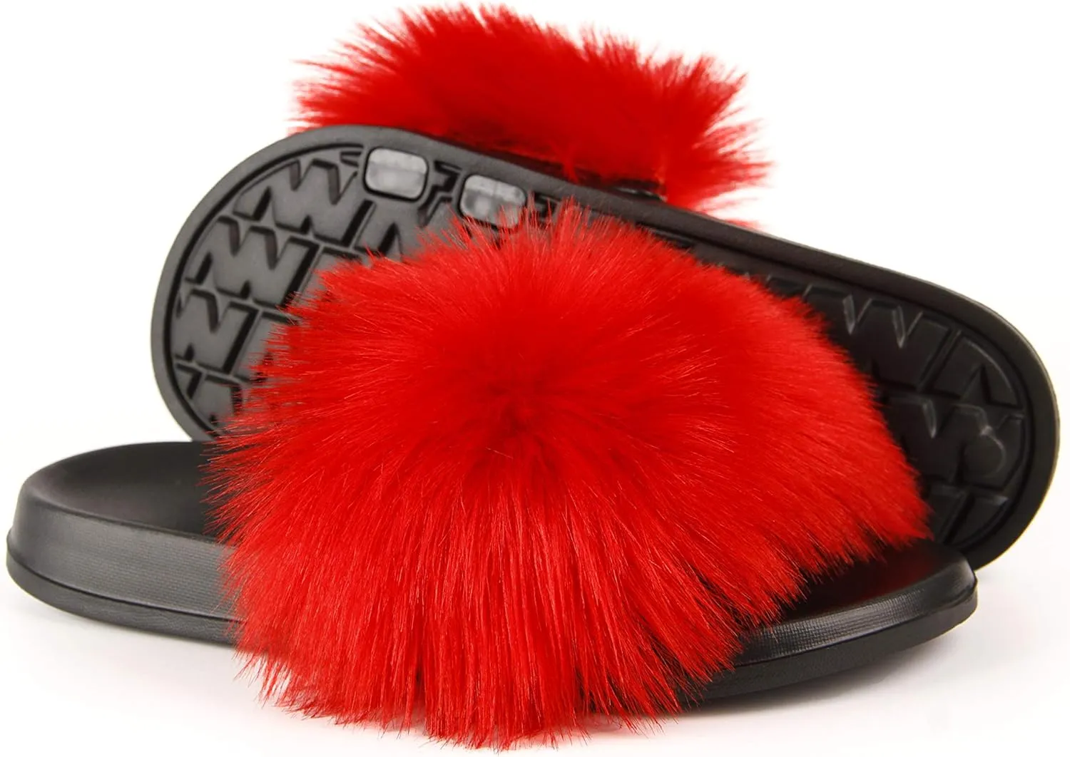 Hangrui Women's Faux Fur Slides, Open Toe Cute Slippers, Comfortable Sandals with Fluffy Fur