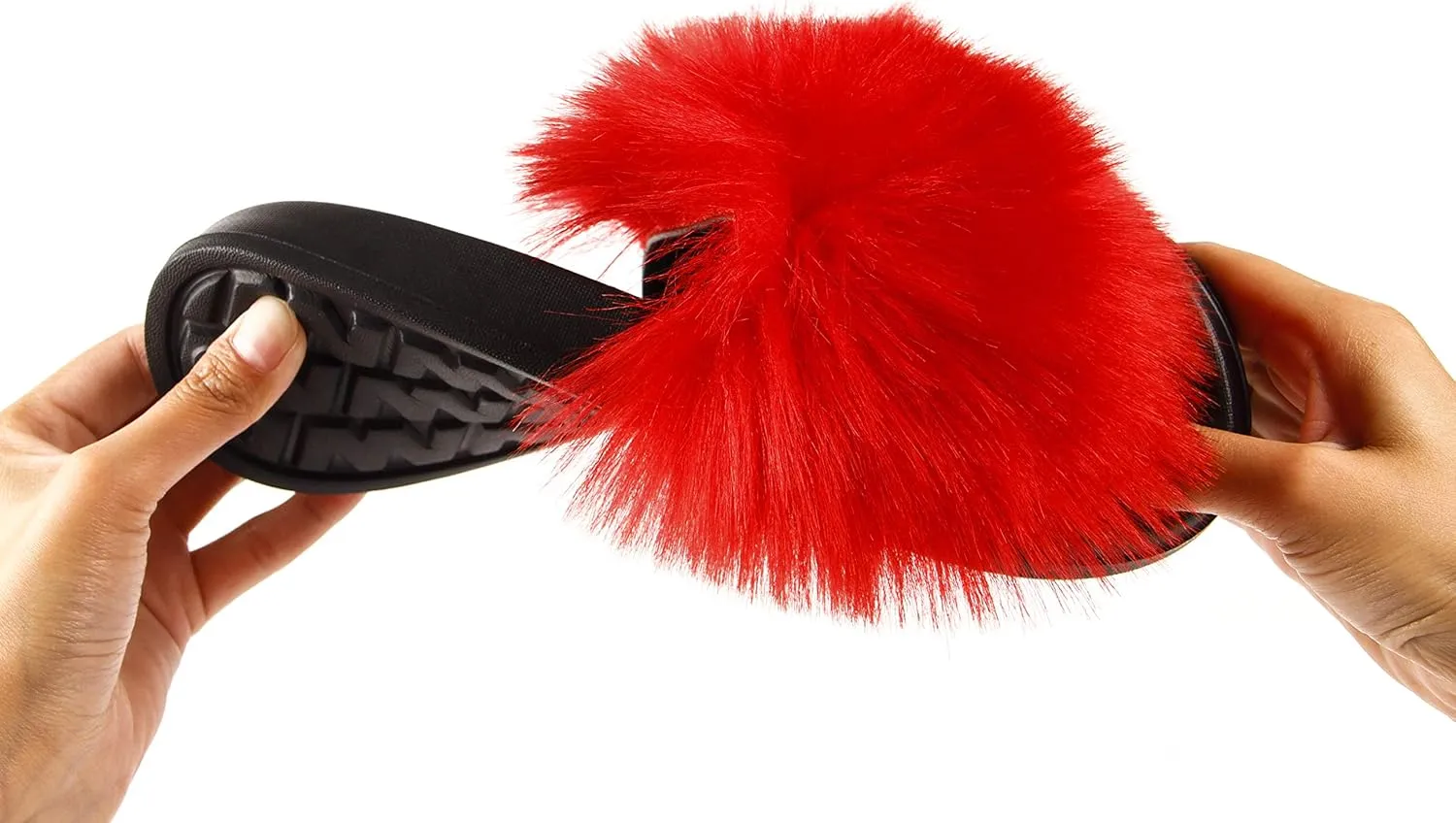 Hangrui Women's Faux Fur Slides, Open Toe Cute Slippers, Comfortable Sandals with Fluffy Fur