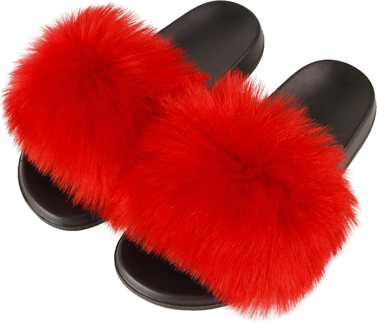 Hangrui Women's Faux Fur Slides, Open Toe Cute Slippers, Comfortable Sandals with Fluffy Fur