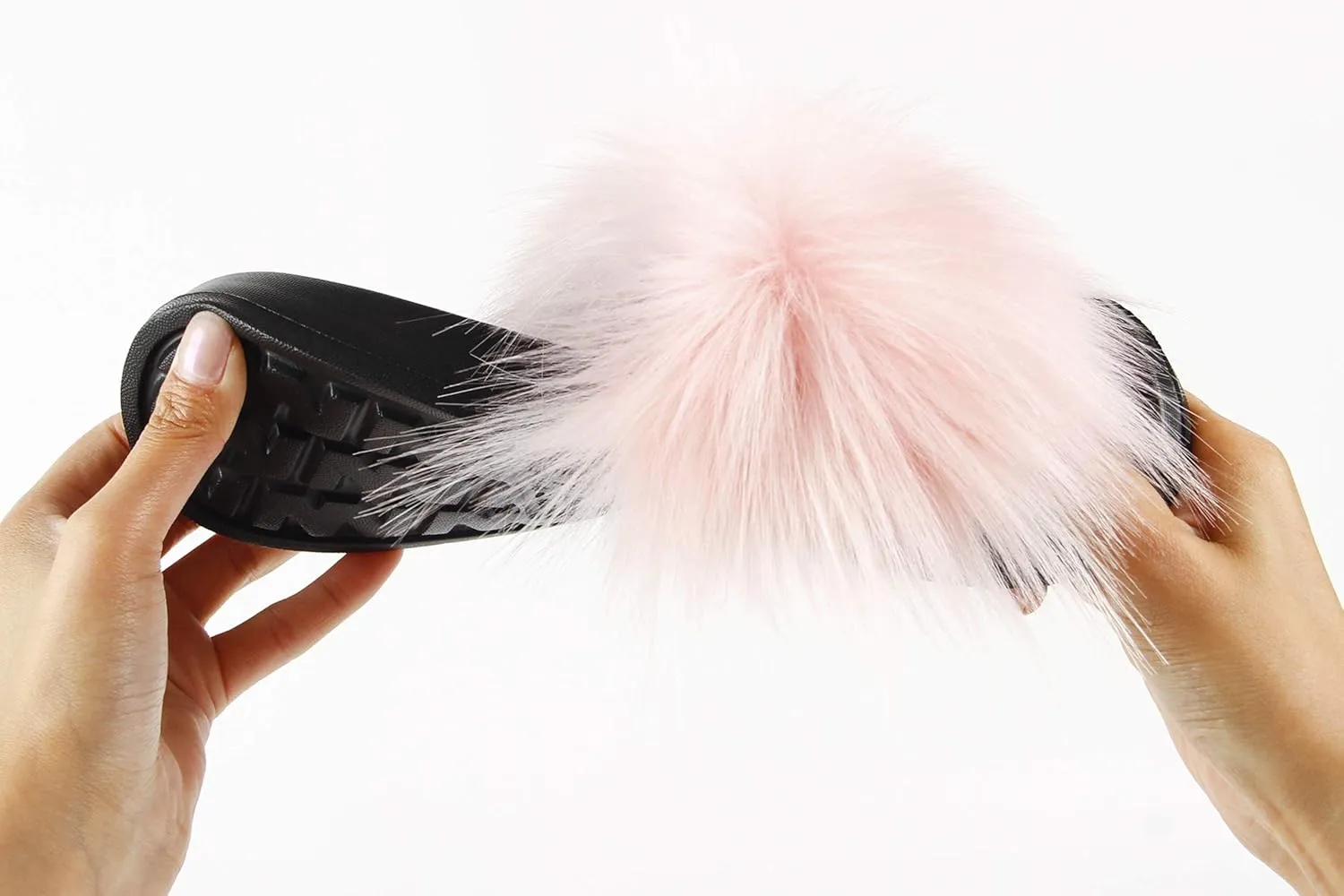 Hangrui Women's Faux Fur Slides, Open Toe Cute Slippers, Comfortable Sandals with Fluffy Fur