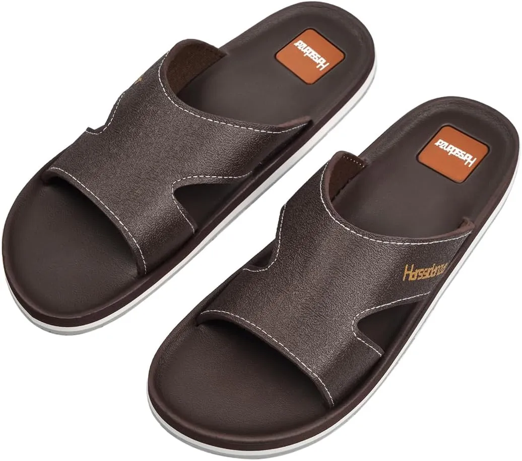 Harssidanzar Men Vintage Slide Sandals Comfortable Lightweight Summer Beach Slides for Men slip on Sandals KM232US