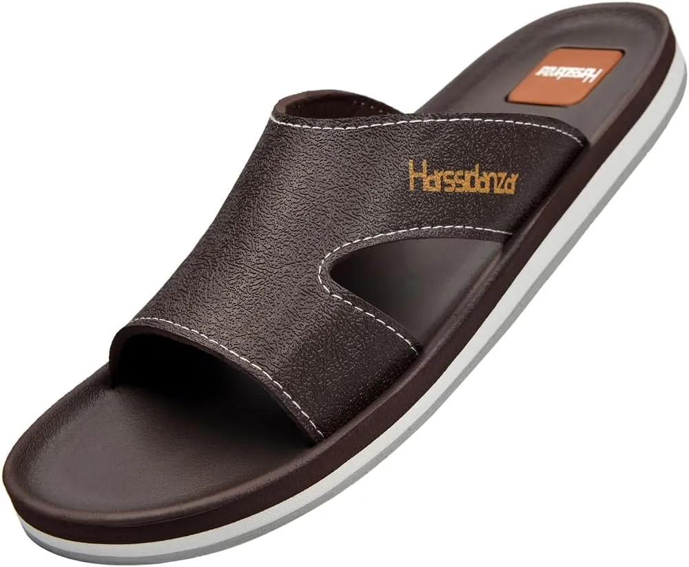 Harssidanzar Men Vintage Slide Sandals Comfortable Lightweight Summer Beach Slides for Men slip on Sandals KM232US