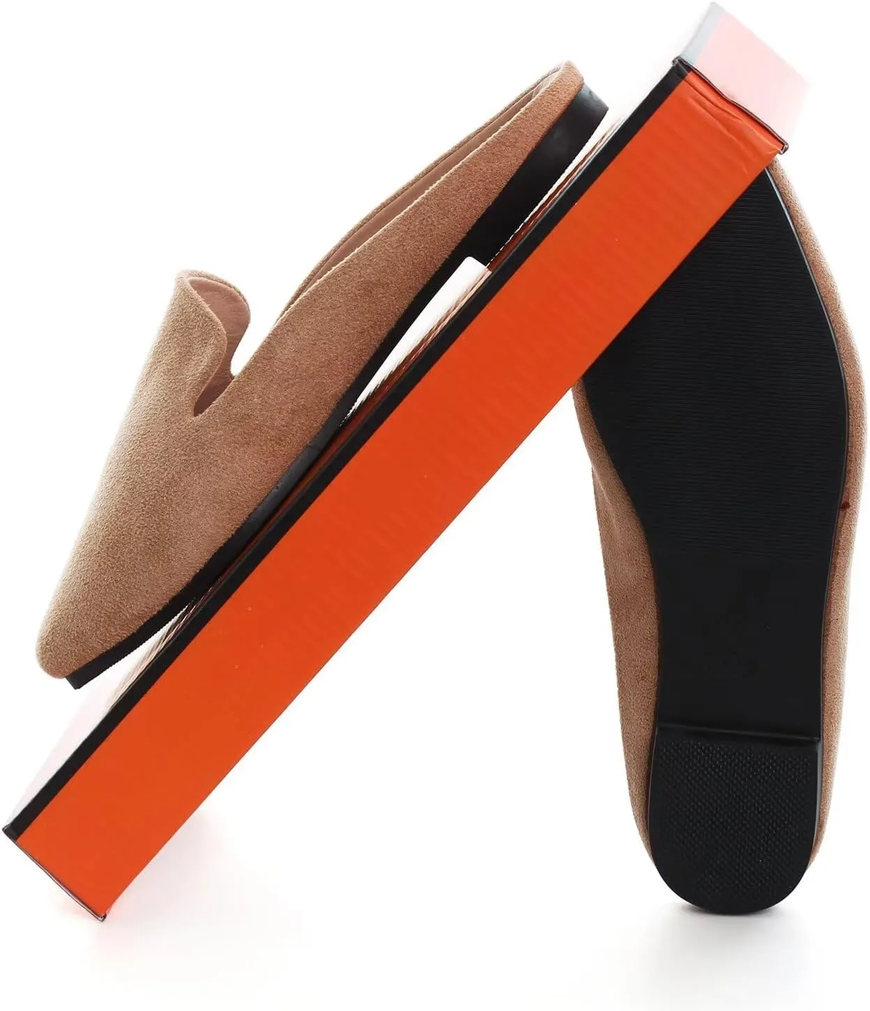 Hee grand Mules for Women Flats Square Toe Slip on Flat Slides Comfortable Suede Women Slippers Backless Loafer Shoes
