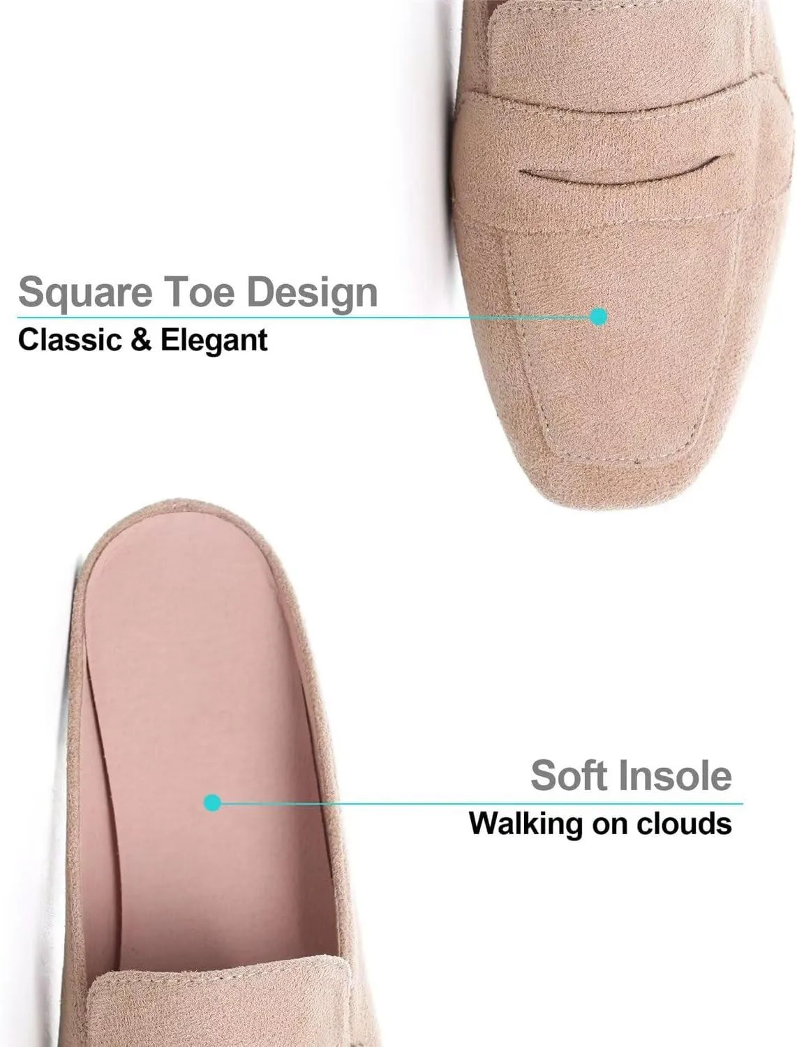 Hee grand Mules for Women Flats Square Toe Slip on Flat Slides Comfortable Suede Women Slippers Backless Loafer Shoes