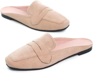 Hee grand Mules for Women Flats Square Toe Slip on Flat Slides Comfortable Suede Women Slippers Backless Loafer Shoes