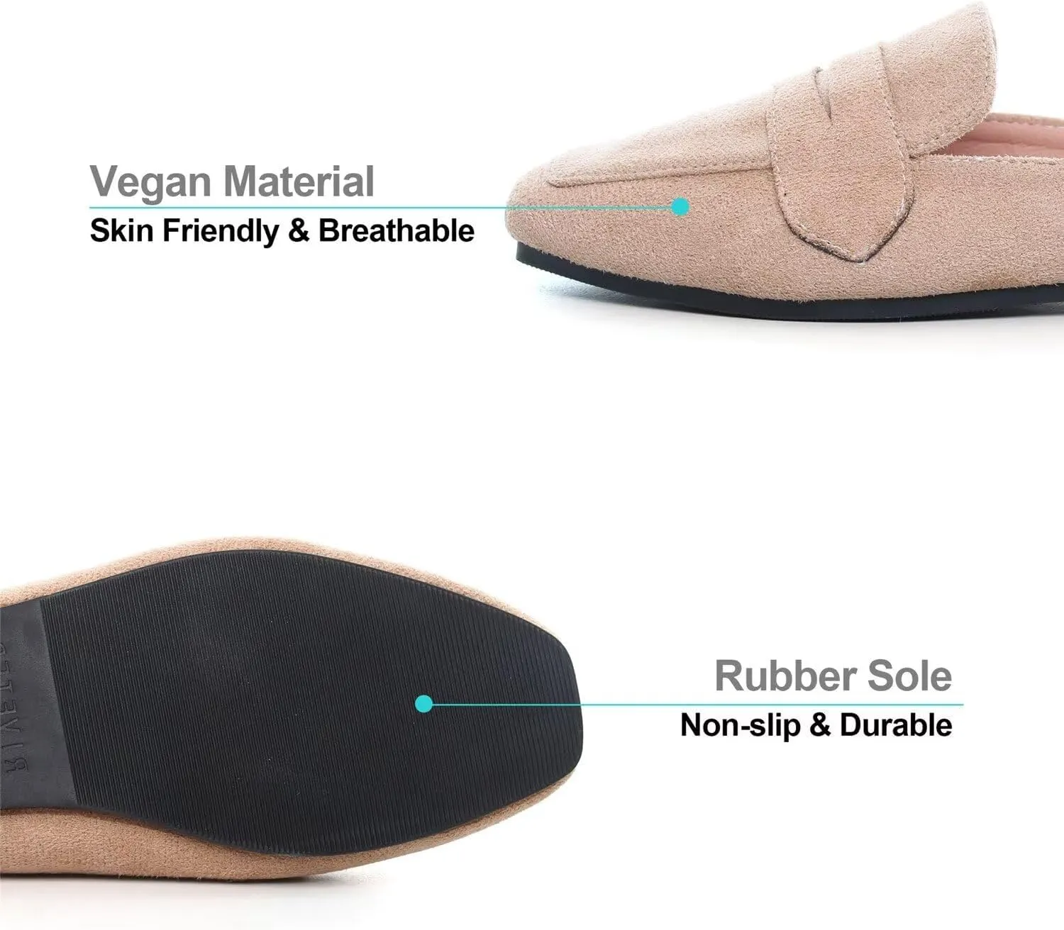 Hee grand Mules for Women Flats Square Toe Slip on Flat Slides Comfortable Suede Women Slippers Backless Loafer Shoes