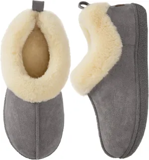 HomeTop Women's Closed-back Slippers Faux Wool Warm Non-slip Outdoor Indoor House Shoes with Fuzzy Collar