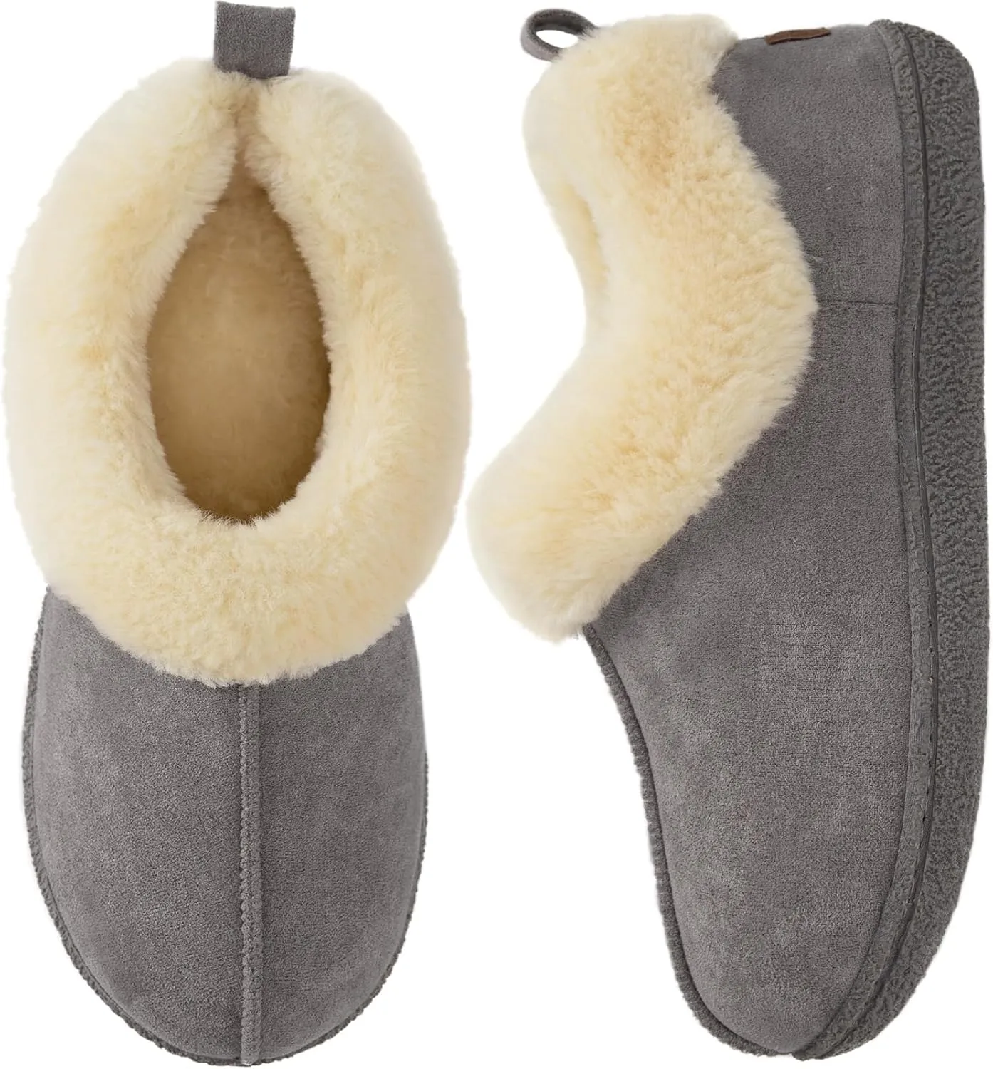HomeTop Women's Closed-back Slippers Faux Wool Warm Non-slip Outdoor Indoor House Shoes with Fuzzy Collar