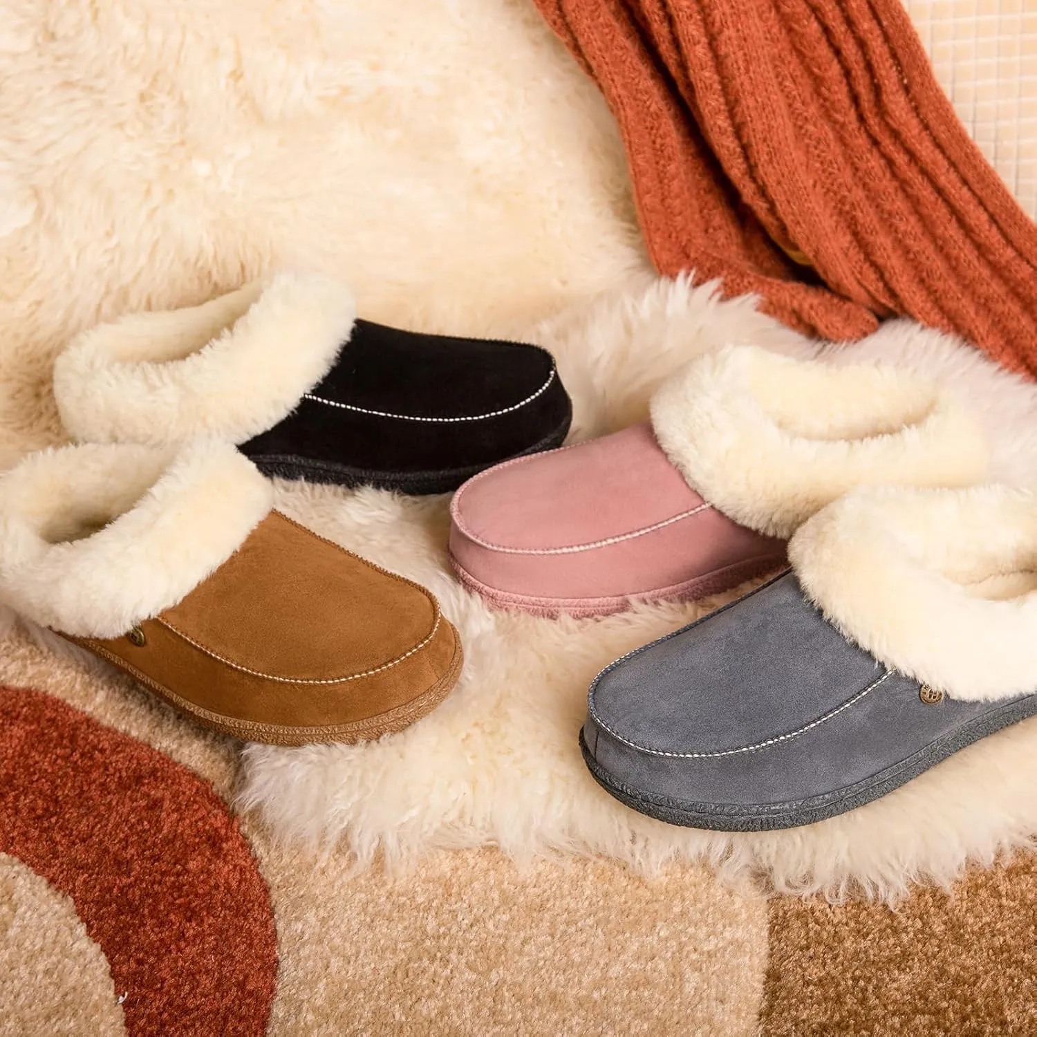 HomeTop Women's Comfy Moccasin Style Memory Foam Slip on Slippers Soft Micro Suede Clog House Shoes with Luxury Fuzzy Fur Collar