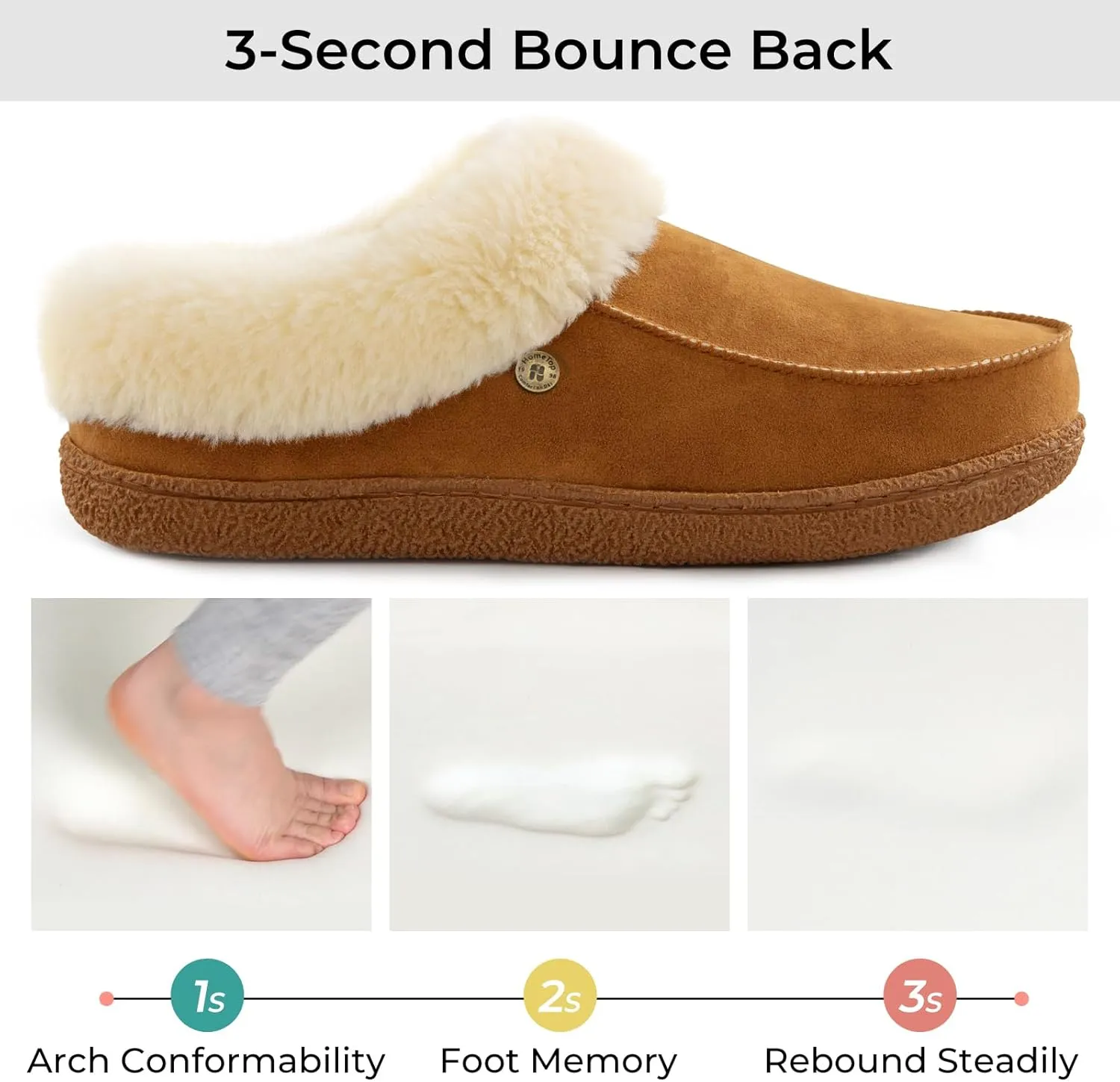 HomeTop Women's Comfy Moccasin Style Memory Foam Slip on Slippers Soft Micro Suede Clog House Shoes with Luxury Fuzzy Fur Collar