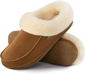 HomeTop Women's Comfy Moccasin Style Memory Foam Slip on Slippers Soft Micro Suede Clog House Shoes with Luxury Fuzzy Fur Collar