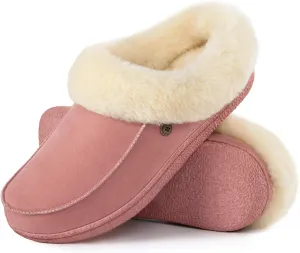 HomeTop Women's Comfy Moccasin Style Memory Foam Slip on Slippers Soft Micro Suede Clog House Shoes with Luxury Fuzzy Fur Collar