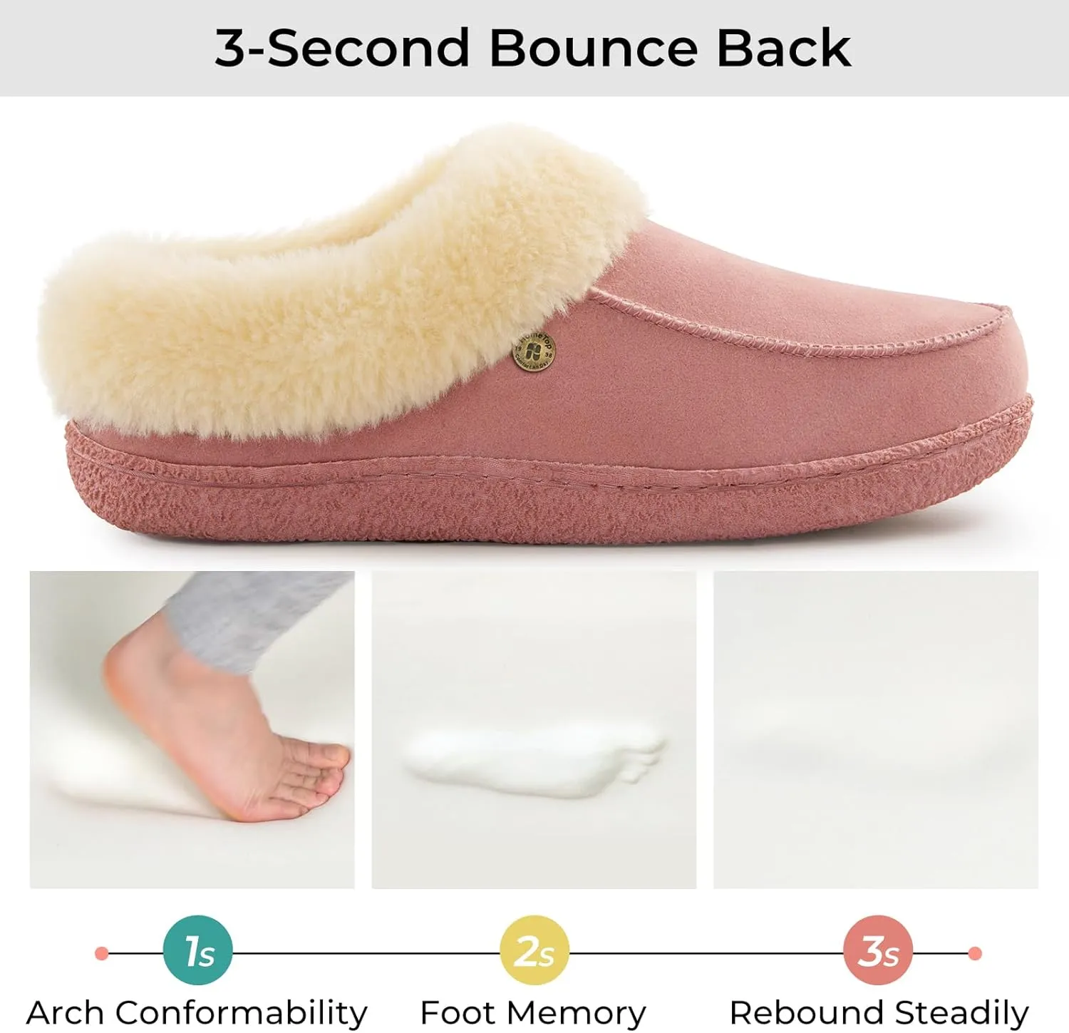 HomeTop Women's Comfy Moccasin Style Memory Foam Slip on Slippers Soft Micro Suede Clog House Shoes with Luxury Fuzzy Fur Collar