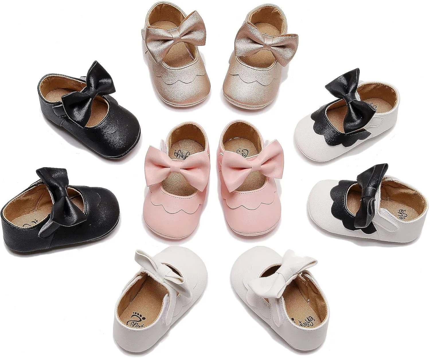 HONGTEYA Infant Baby Girls Mary Jane Flats Non Slip for Toddler First Walkers Soft Sole PU Leather Crib Shoes Sneaker Wedding Party Christmas Princess Dress Shoes Baby Moccasins Girls