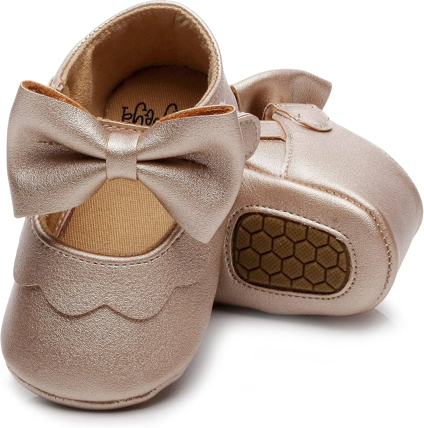 HONGTEYA Infant Baby Girls Mary Jane Flats Non Slip for Toddler First Walkers Soft Sole PU Leather Crib Shoes Sneaker Wedding Party Christmas Princess Dress Shoes Baby Moccasins Girls
