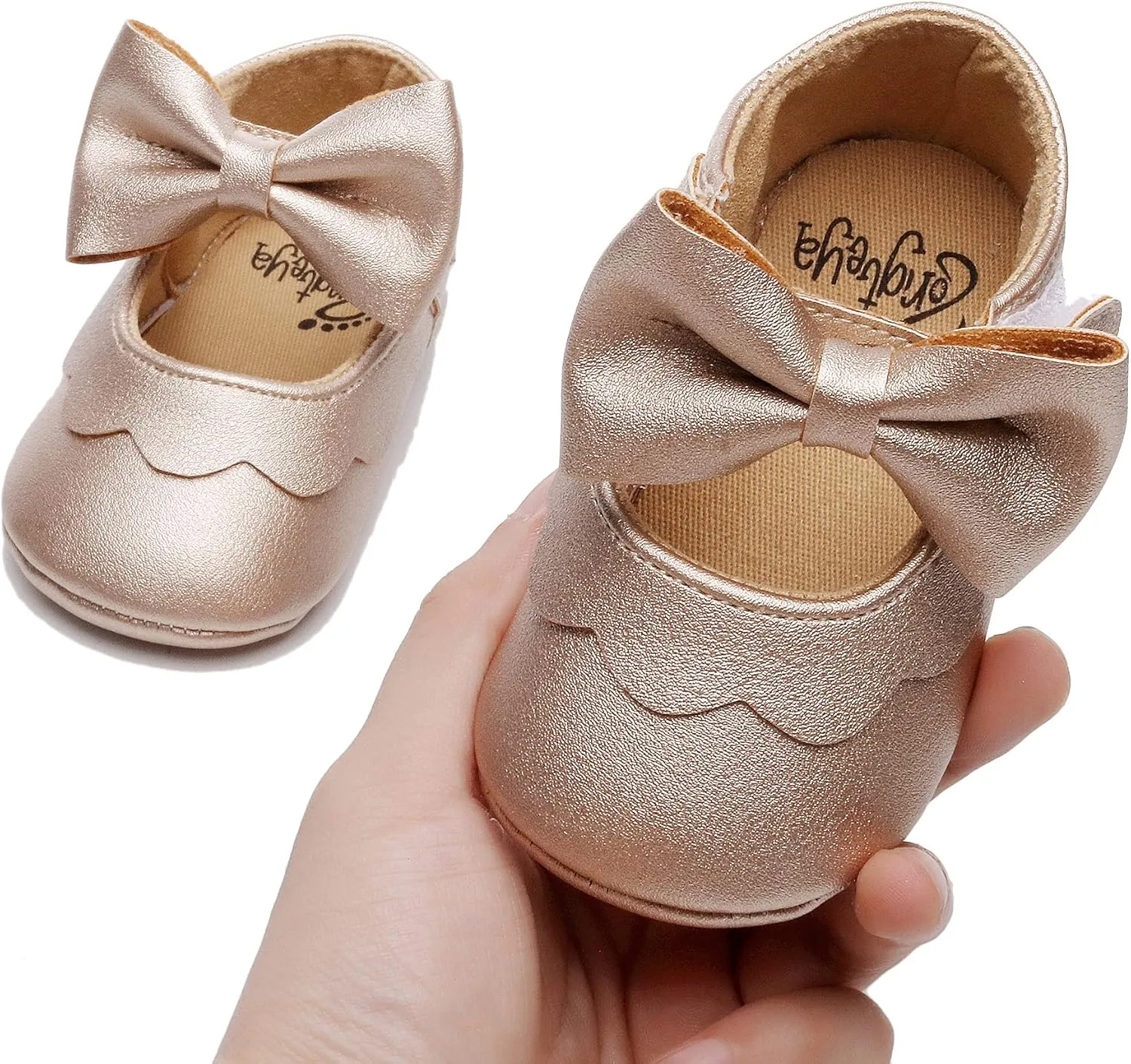 HONGTEYA Infant Baby Girls Mary Jane Flats Non Slip for Toddler First Walkers Soft Sole PU Leather Crib Shoes Sneaker Wedding Party Christmas Princess Dress Shoes Baby Moccasins Girls