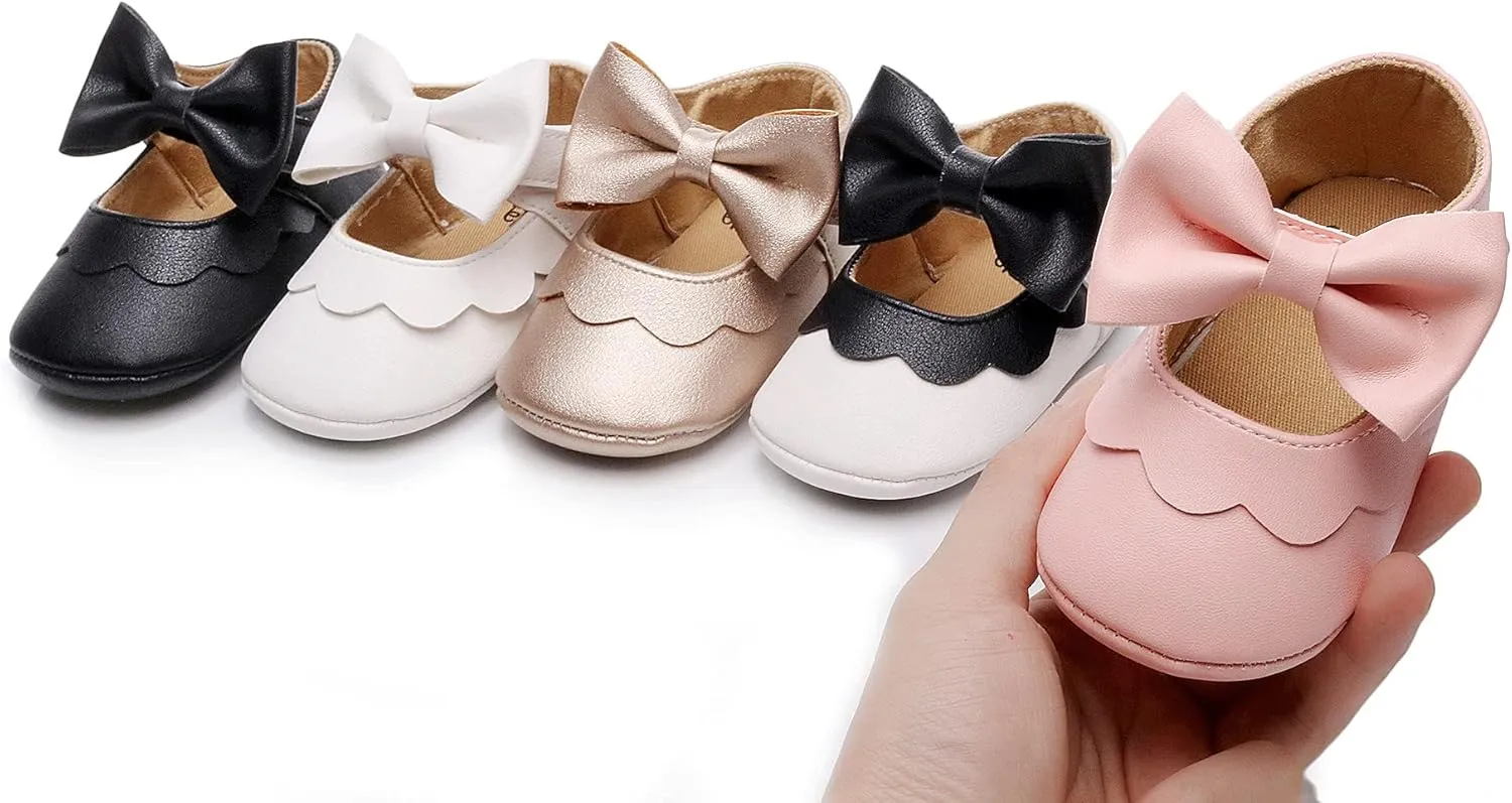 HONGTEYA Infant Baby Girls Mary Jane Flats Non Slip for Toddler First Walkers Soft Sole PU Leather Crib Shoes Sneaker Wedding Party Christmas Princess Dress Shoes Baby Moccasins Girls