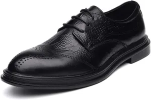 HOOENG Dress Oxford for Men Lace Up Brogue Embossed Wing Tip Crocodile Print Burnished Toe Rubber Sole Non Slip Anti-Slip Slip Resistant Low Top Wedding (Color : Black, Size : 8)