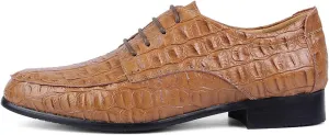 HOOENG Dress Oxford for Men Lace Up Crocodile Embossed Apron Toe Derby Shoes Leather Non Slip Resistant Rubber Sole Low Top Block Heel Business (Color : Light Brown, Size : 11.5)