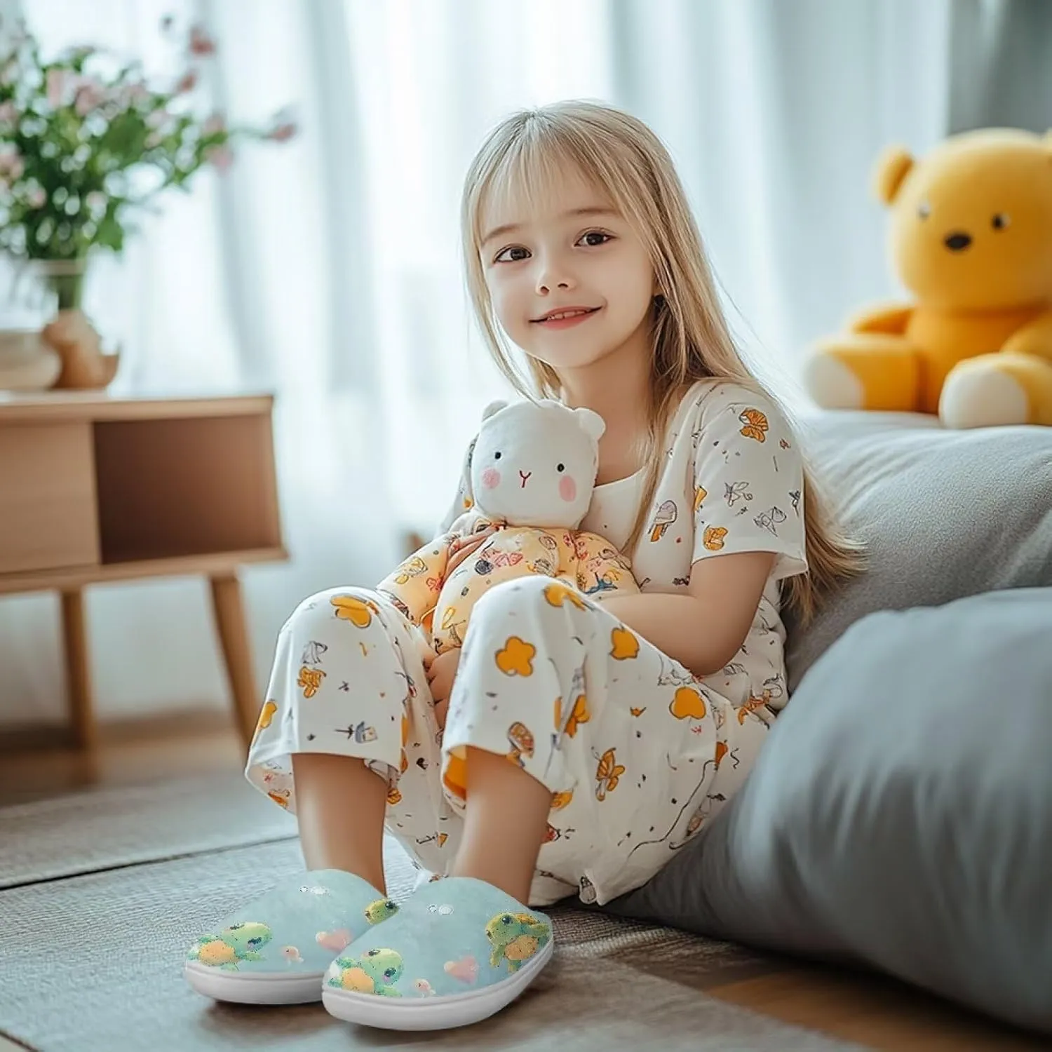 House Slippers for Kids Plush Cotton Slipper Home Indoor Fuzzy Slipper Shoes Warm Non Slip Fleece Plush Slipper Size 9-15