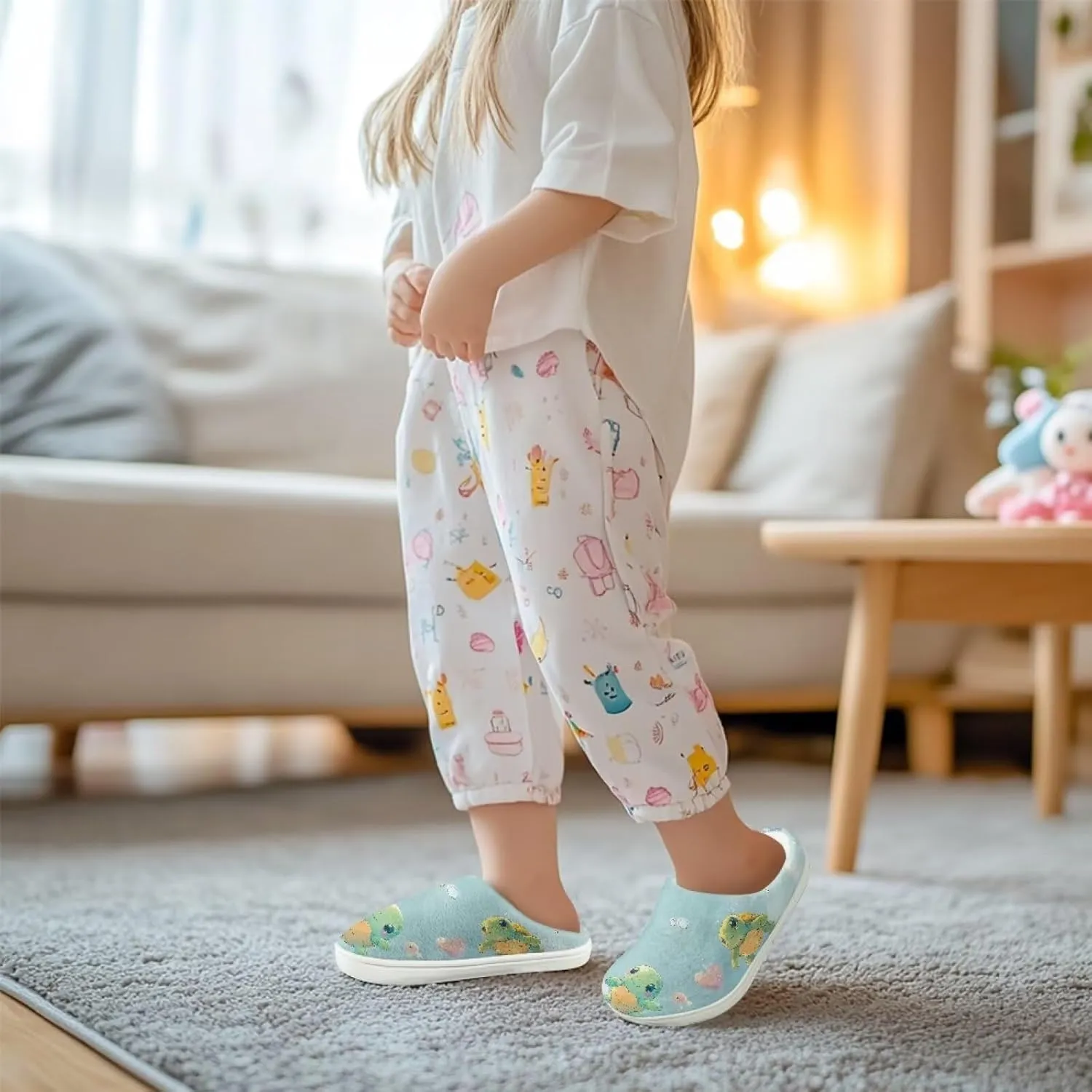 House Slippers for Kids Plush Cotton Slipper Home Indoor Fuzzy Slipper Shoes Warm Non Slip Fleece Plush Slipper Size 9-15
