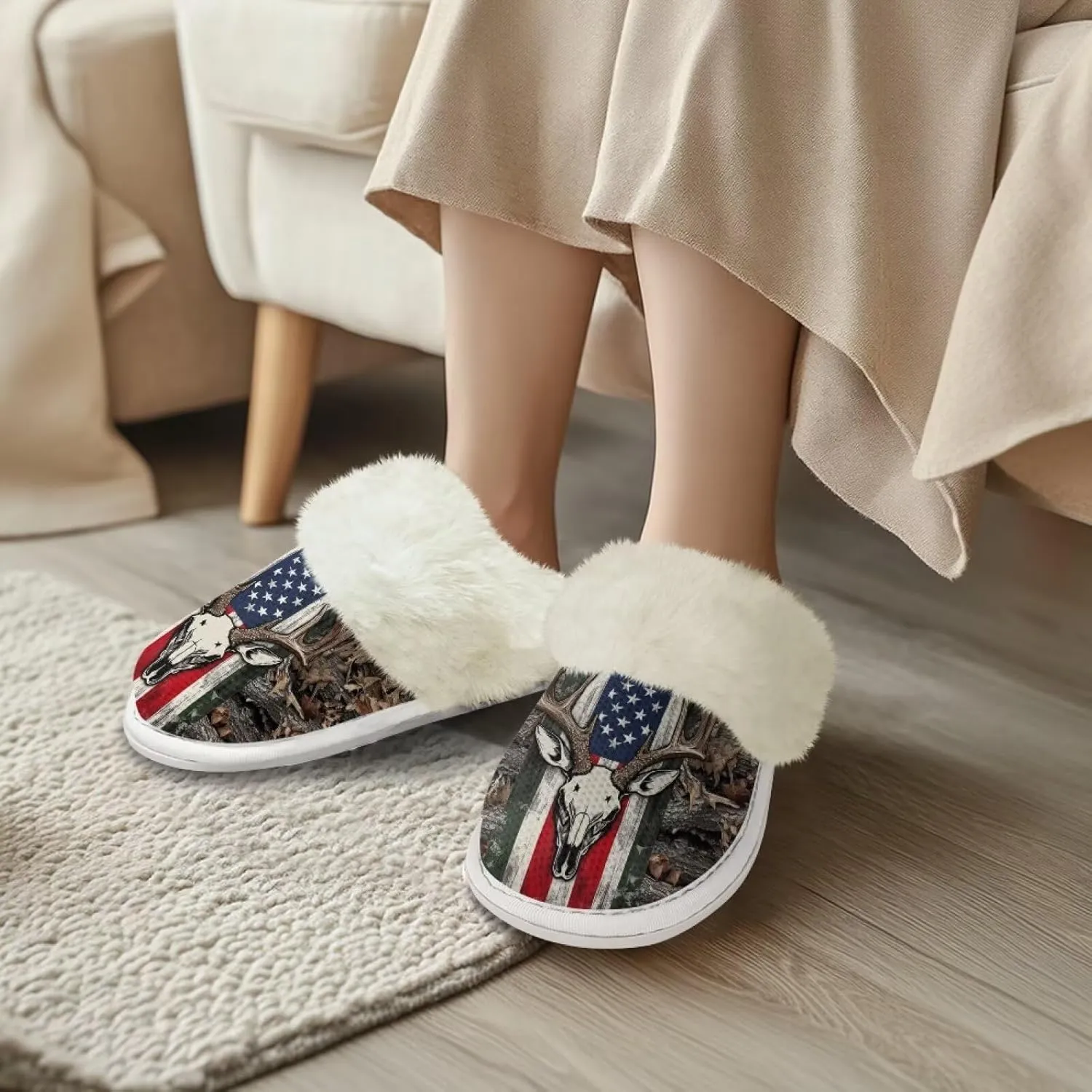 House Slippers for Women Indoor Winter Warm Fuzzy Slipper Size 5-12 Bedroom Non-Slip