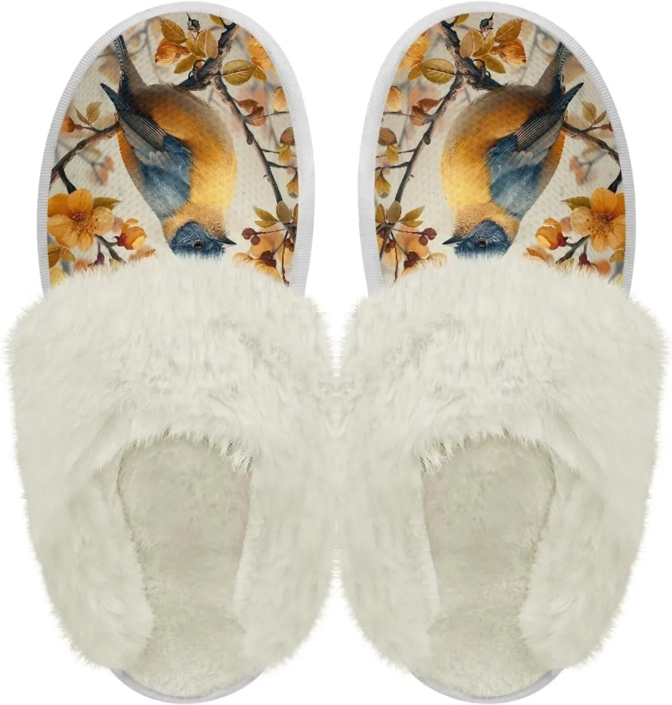 Hummingbird Birds Print Fuzzy Slippers for Women Warm House Home Slippers Slip-On Bedroom Shoes
