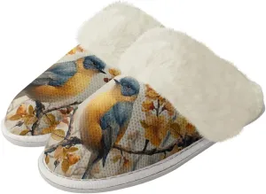 Hummingbird Birds Print Fuzzy Slippers for Women Warm House Home Slippers Slip-On Bedroom Shoes