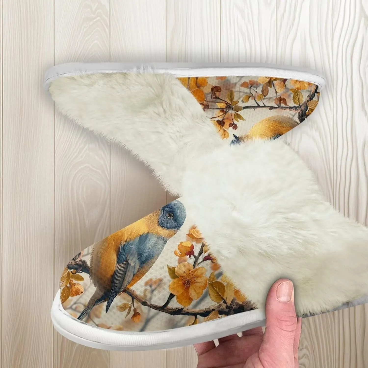Hummingbird Birds Print Fuzzy Slippers for Women Warm House Home Slippers Slip-On Bedroom Shoes
