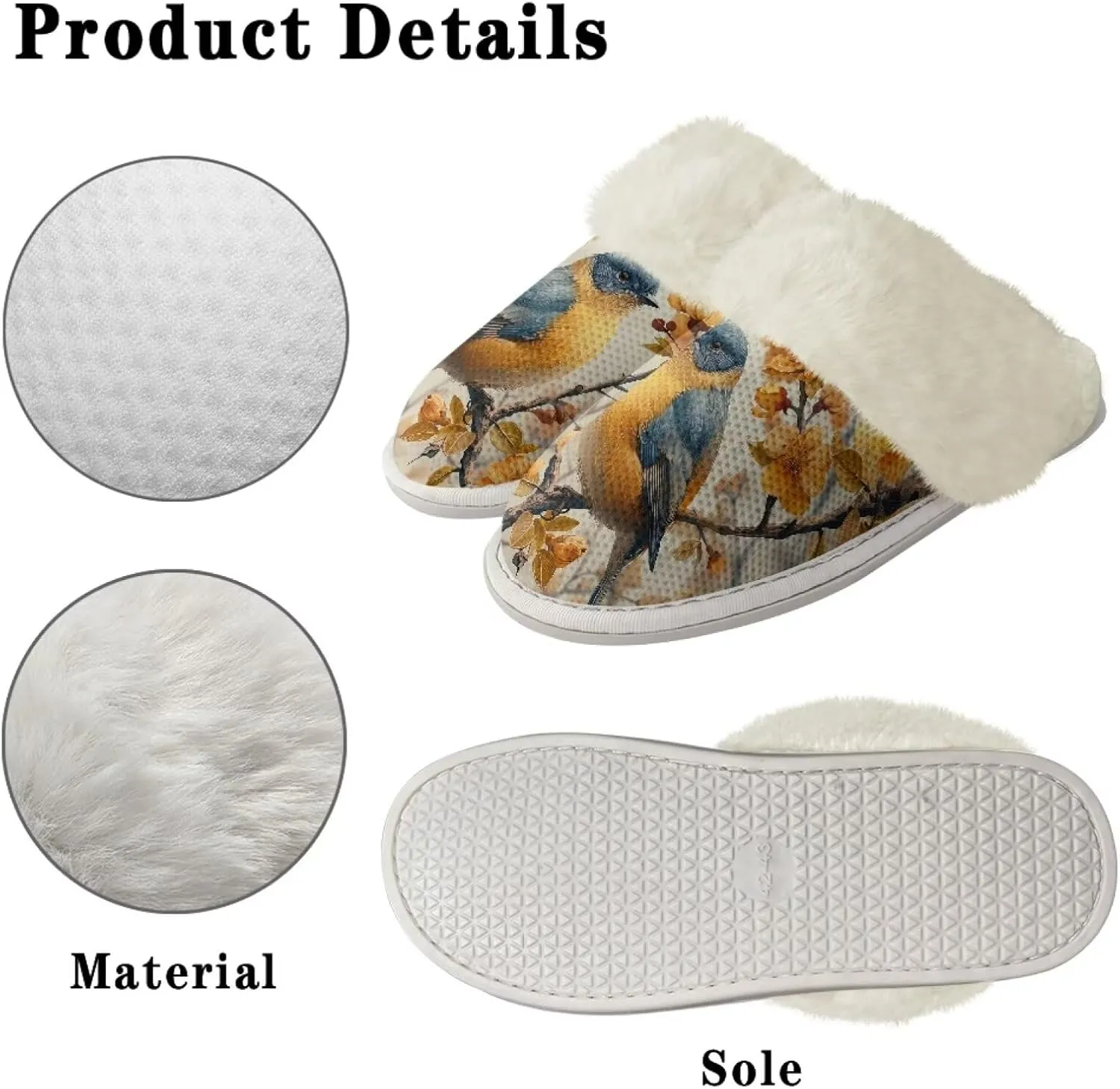 Hummingbird Birds Print Fuzzy Slippers for Women Warm House Home Slippers Slip-On Bedroom Shoes
