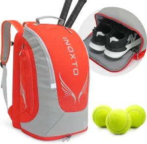 INOXTO 40L Tennis Backpack for Men & Women, Large Pickleball Bag With Independent Shoe Storage, Waterproof & Breathable, Holds 2 Tennis Rackets for Badminton, Travel & Camping