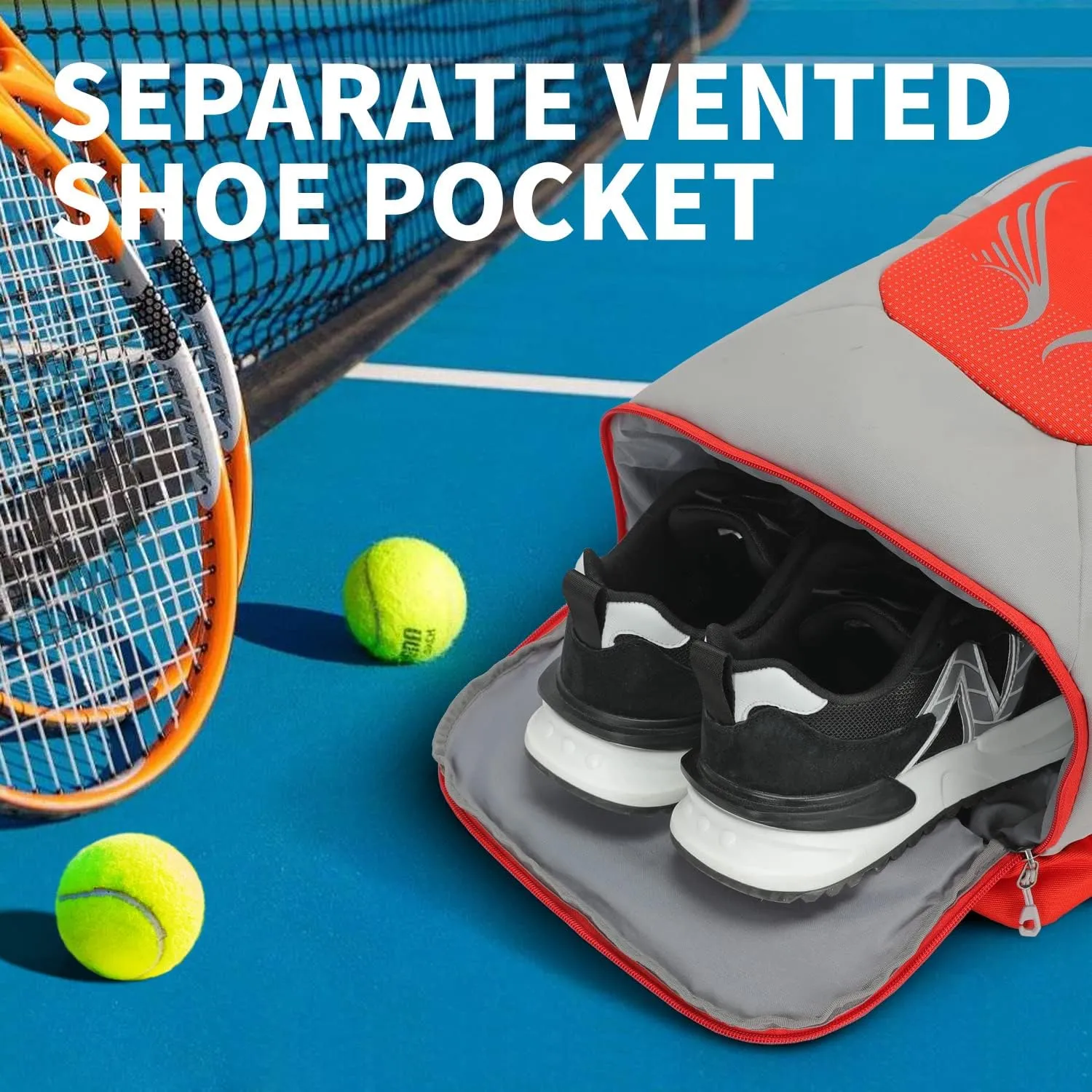 INOXTO 40L Tennis Backpack for Men & Women, Large Pickleball Bag With Independent Shoe Storage, Waterproof & Breathable, Holds 2 Tennis Rackets for Badminton, Travel & Camping