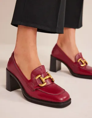 Iris Absatz-Loafer mit Trensendetail-Dunkelrotes Leder