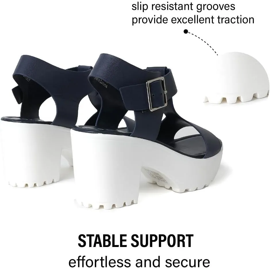 J. Adams Corby Platform Sandals Heeled Sandals for Womens - T-Strap Chunky Mid Heel Sandal Wedges for Women - Women's Footwear Platform Shoes - Summer Shoes for Women