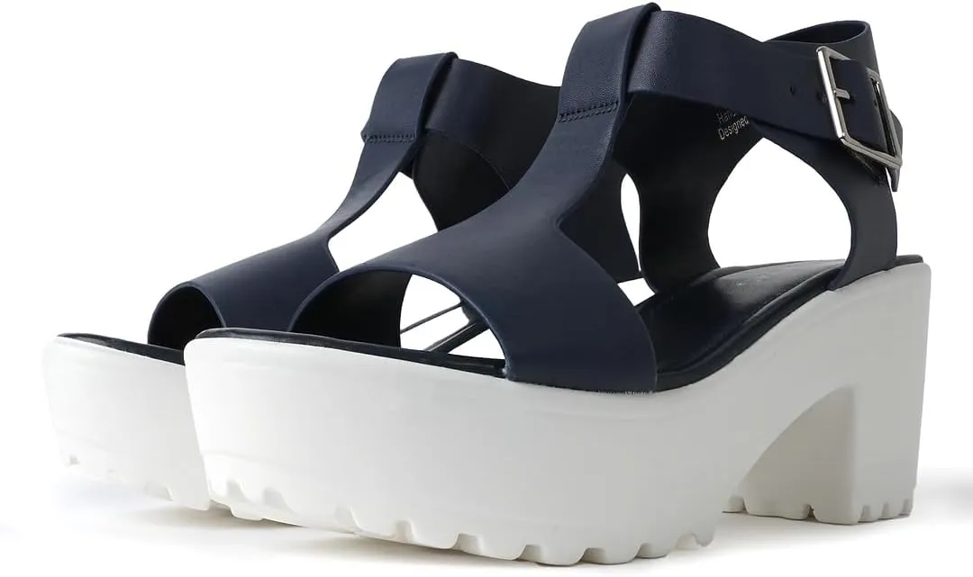 J. Adams Corby Platform Sandals Heeled Sandals for Womens - T-Strap Chunky Mid Heel Sandal Wedges for Women - Women's Footwear Platform Shoes - Summer Shoes for Women