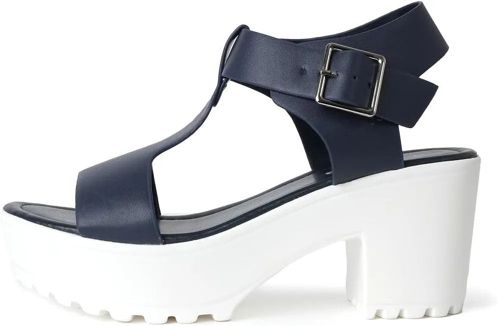 J. Adams Corby Platform Sandals Heeled Sandals for Womens - T-Strap Chunky Mid Heel Sandal Wedges for Women - Women's Footwear Platform Shoes - Summer Shoes for Women