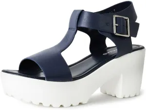 J. Adams Corby Platform Sandals Heeled Sandals for Womens - T-Strap Chunky Mid Heel Sandal Wedges for Women - Women's Footwear Platform Shoes - Summer Shoes for Women